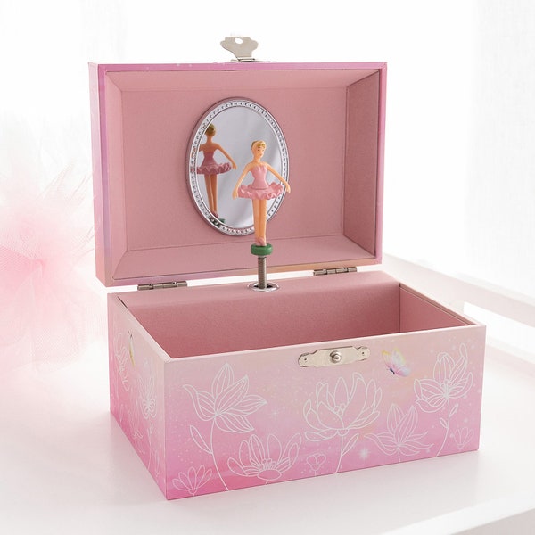 Name Musical Box - Personalised Printed Name Pink Ballerina Musical Jewellery Kids Box