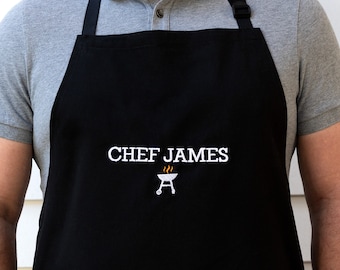 Personalised BBQ Apron for Dad – Custom Embroidered Black Apron for Him – Father’s Day Gift, Funny Cooking or Grill Master Birthday Present