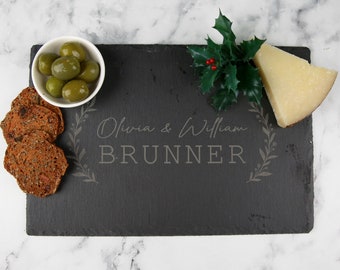 Couple's Name Cheese Board - Personalised Engraved Name Initials Slate Rectangle Serving Board Platter Wedding Anniversary Christmas