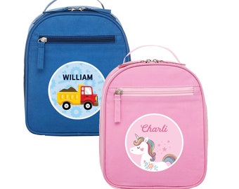 Personalised Kids Lunch Bag – Custom Printed Insulated Cooler in Blue or Pink – School Lunchbox Gift for Back to School with Name