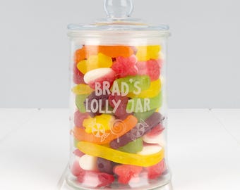 Personalised Lolly Jar - Engraved Glass Jar with Lid, 650ml