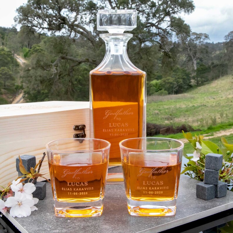 Godfather Name Decanter Set Personalised Engraved Whiskey Decanter