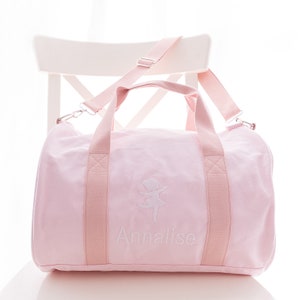Personalised Blush Pink Dance Duffle Bag for Girls – Embroidered Name Canvas Bag for Ballet Class – Gift for Tiny Dancers, Toddlers & Kids