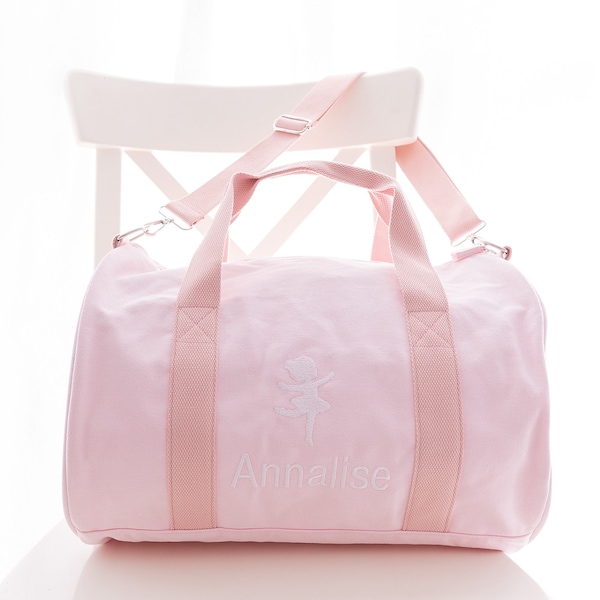Name Duffle Bag - Personalised Embroidered Name Blush Pink Girl Canvas Dance Duffle Bag