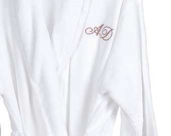 Initials White Robe - Personalised Embroidered Initials Monogrammed Name White Microplush Bathrobe Dressing Gown