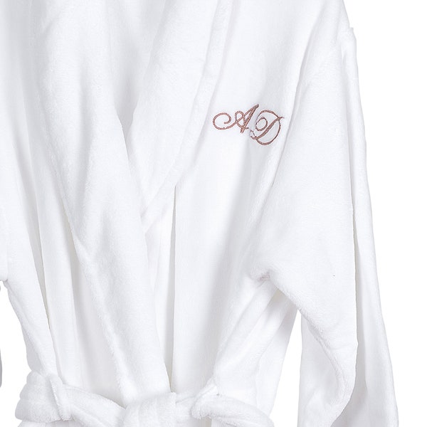 Initials White Robe - Personalised Embroidered Initials Monogrammed Name White Microplush Bathrobe Dressing Gown