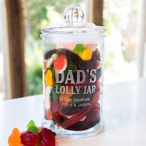 Father’s Day Lolly Jar – Personalised Engraved Glass Treat Jar for Dad, Grandpa or Pop – Custom Gift for Sweet Tooth or Snack Lover