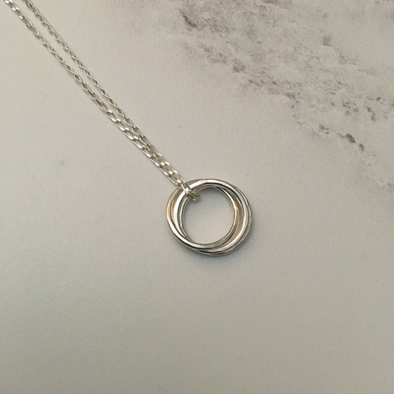 Triple Silver Mini Ring Pendant, Silver Connecting Circle Pendant