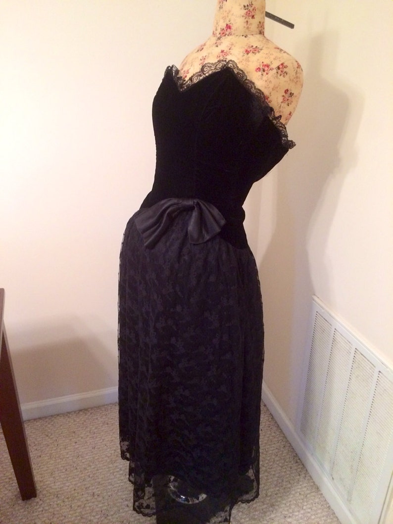 Vintage 70s Goth Black Velvet and Lace Strapless Gown Size | Etsy