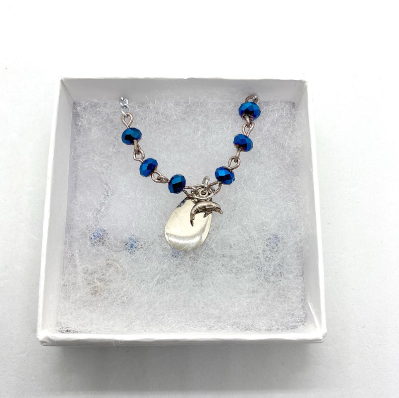 Blue Bead Dolphin Charm Necklace