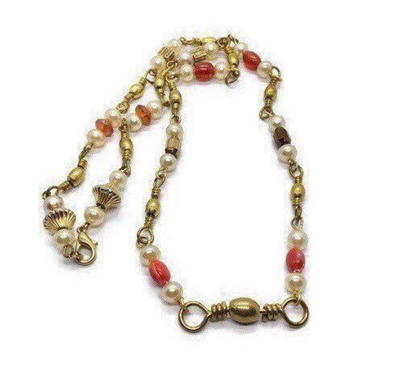 Gold Fishing Lure Necklace Swivel Chain Necklace Pink and Etsy