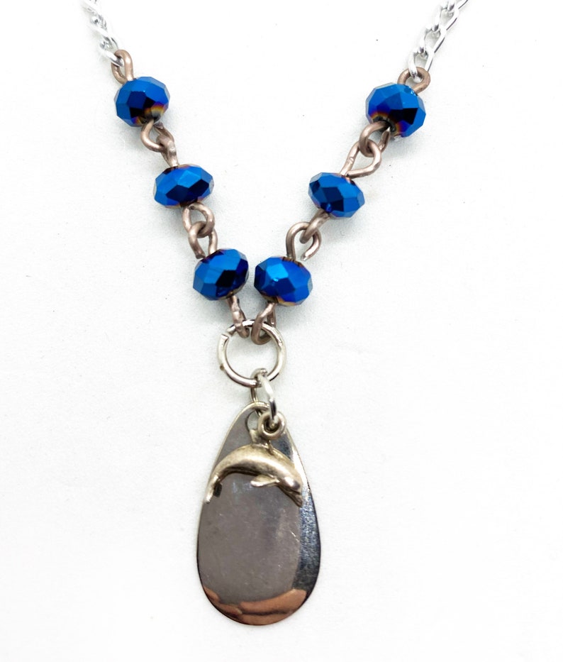 Blue Bead Dolphin Charm Necklace