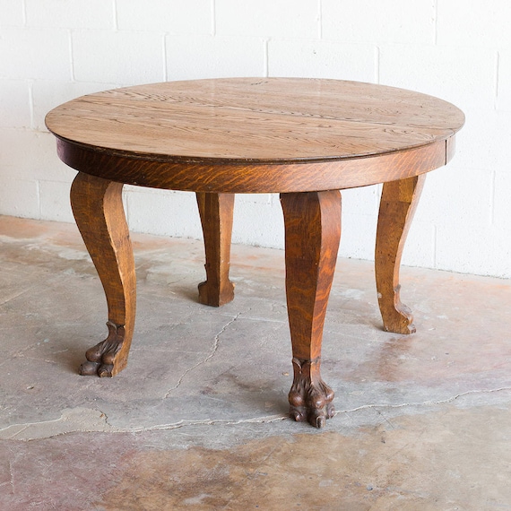 Antique Tiger Oak Dining Table, Antique Tiger Oak Table And Chairs