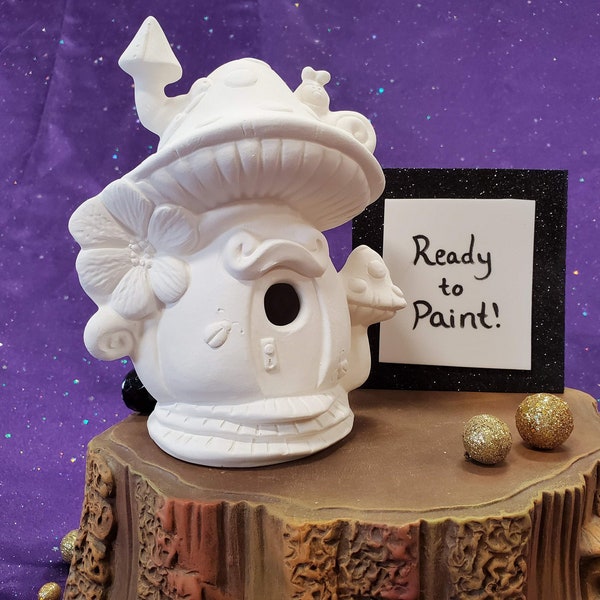 Ladybug Mushroom Fairy House Ceramic Bisque - Ready to Paint Pottery DIY