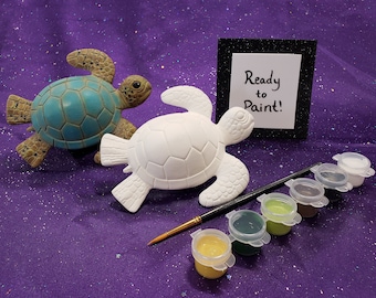 Swimming Turtle Paint Kit - Ceramic Bisque - Ready to Paint Pottery DIY