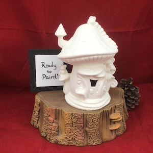 Caterpillar Mushroom Hut Fairy House Ceramic Bisque - Ready to Paint Pottery DIY