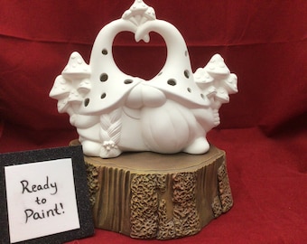 Mushroom Lover Gnomes Decorative Ceramic Bisque - Ready to Paint Pottery DIY