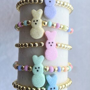Beaded Bunny Bracelet: Gold Hematite & Polymer Clay - Easter Gift