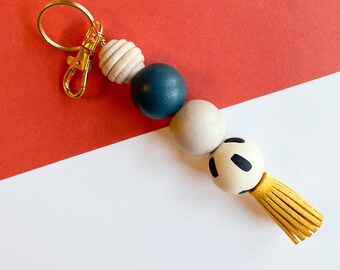 The Cynthia keychain with Tassel & Clip | handpainted wooden bead keychain