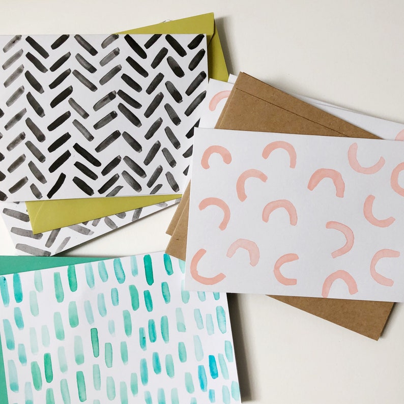 READY TO SHIP Set of 4 watercolor notecards Handmade Blush arcs blank cards
