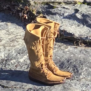 Mens Sand Suede Knee High with 8 to 9 Ounce Steer Hide Sole