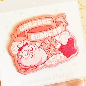 4x3in Iron On Embroidered Patch. Garbage Goddess. Hot Garbage Patch. Funny Dumpster Fire Trashcan. Hot Mess Express Patch.