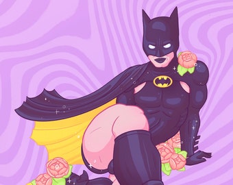 8x10" Print Batman as Catwoman. "Catman" Sexy Super Swap Parody.  Superhero Pinup Art Print.