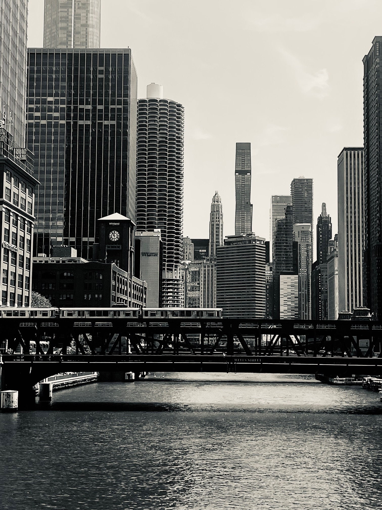 Digital Download: Chicago River - Black and White - Elevated Train - Etsy