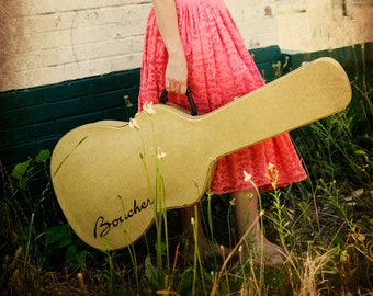 Fine Art Photography- Guitar - Home Decor- Color Photograph- Vintage Art- Nashville- Pink Dress-Art Print- Tennessee