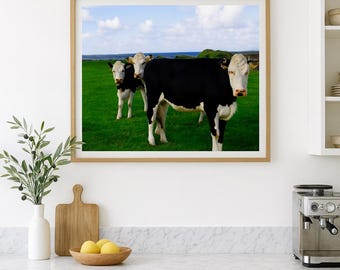 Cow Wall Photography | Modern Farmhouse Kitchen Decor | Black and White Cows Print | Rustic Restaurant Wall Art | Contemporary Country Art