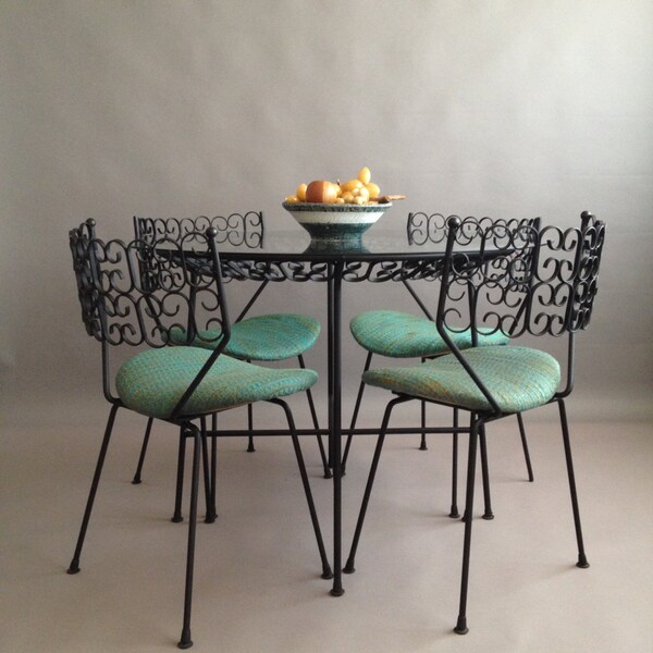 R E S E R V E D /// Vintage 60s Arthur Umanoff Minimalist Iron Table & Chairs Set