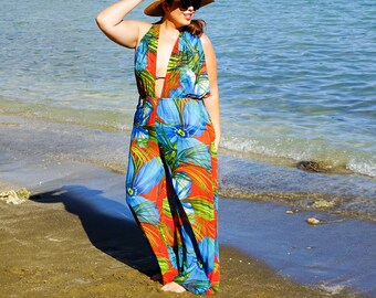 Encubrimiento de traje de baño, encubrimiento de la playa, encubrimiento de baño // pantalón de pierna ancha, halter Cover-up // Jumpsuit // Ropa de playa // Mono sophia wide Leg