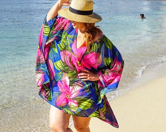 Swimsuit Cover-up, Beach Cover-ups, Swim Cover-ups || V-neck Caftan (short) || Swimwear, Resortwear, Beachwear, Loungewear,  || {Kyla}