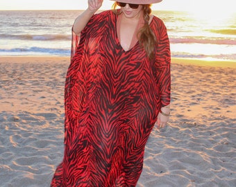 Zebra Caftan Beach Cover-ups || Resort Style Swimsuit Caftans || Long Side-slit Swimwear, Resortwear, Beachwear, Loungewear || {Kyla}