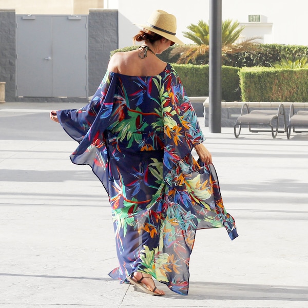 Tropical Caftan Beach Cover-ups || Resort Style Swimsuit Caftans || Long Side-slit Swimwear, Resortwear, Beachwear, Loungewear || {Kyla}