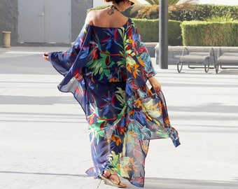 Tropical Caftan Beach Cover-ups // Traje de baño estilo resort Caftans // Trajes de baño largos con aberturas laterales, ropa de playa, ropa de salón // {Kyla}