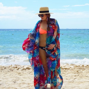 Kimono Robe Swimsuit Cover-up, Beach Cover-ups, Swim Cover-ups Side-slit Swimwear, Resortwear, Beachwear, Loungewear Kyla Robe image 3
