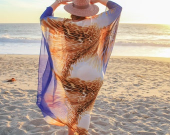 Leopard Caftan Beach Cover-ups || Resort Style Swimsuit Caftans || Long Side-slit Swimwear, Resortwear, Beachwear, Loungewear || {Kyla}