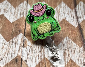 Cowboy Frog Badge Reel, Badge Clip, Retractable Name Badge, ID Holder, Teacher ID Clip, Badge Pull