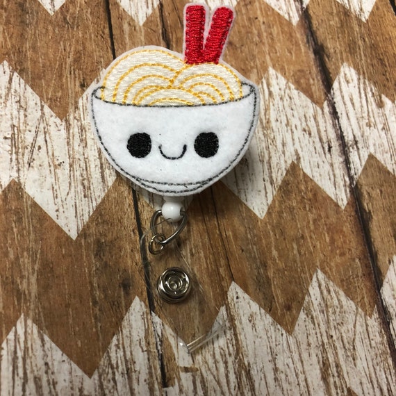 Bowl of Noodles Badge Reel, Badge Clip, Retractable Name Badge, ID Holder, Teacher ID Clip, Badge Pull