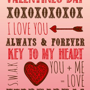 Valentines Day Subway Art, Digital Art, Word Art, Gift Idea