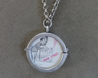 Rare Vintage 1963 Disneyland Brochure Main Street USA Pendant with Chain (reversible locket)