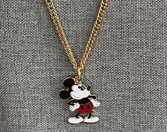 Vintage Pie Eye Mickey Charm on 18K Gold Plated Stainless Steel 18" Curb Link Necklace