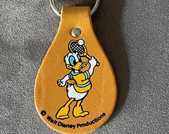 1970's Tennis Donald Duck New Old Stock Vintage Disney Leather Keychain