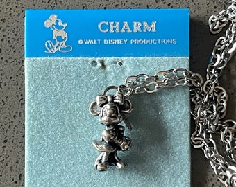 STERLING SILVER Vintage Minnie Mouse Charm with 18" Stainless Steel Cable Chain Necklace from Disneyland
