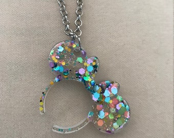 Minnie Ears Pendant featuring Holographic/Pastel Glitter with Chain