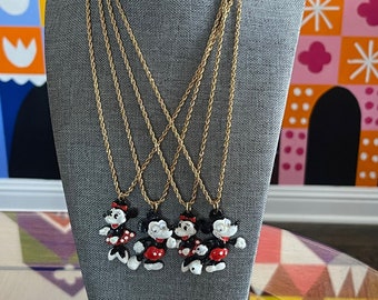 1960's RARE New Old Stock Vintage Mickey OR Minnie Mouse Necklaces on Rope Chain (you choose)