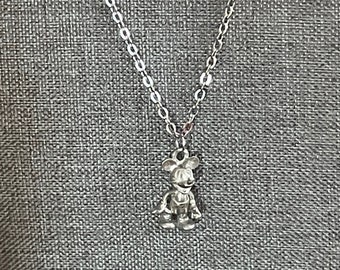 Vintage Mickey Mouse Charm on 18" Stainless Steel Cable Chain Necklace