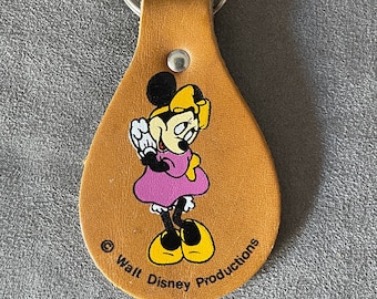 1970's Minnie Mouse New Old Stock Vintage Disney Leather Keychain