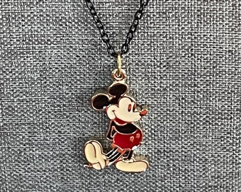 Vintage Large Classic Mickey Charm on 16" Black Chain Necklace